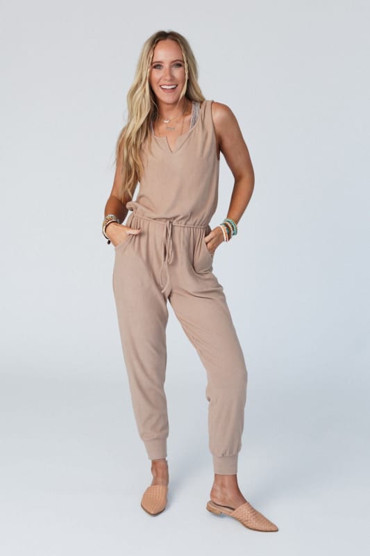 Chill Out Comfy Ribbed Jumpsuit - Mocha