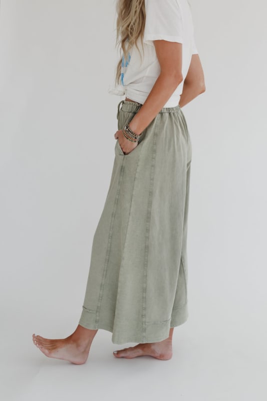 Relaxed Vibes Wide Leg Pants - Olive  |  Bottoms  - Three Bird Nest
