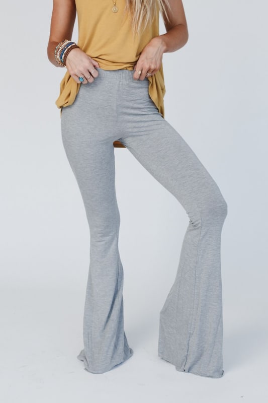 Cher Solid Raw Edge Flare Pant - Heather Gray