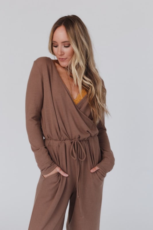 As It Was Cross Front Jumpsuit - Heather Gray