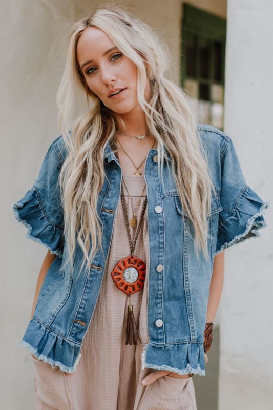 Scottie Ruffle Denim Jacket Light Blue jackets - Main Image