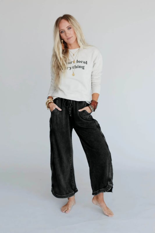 So Comfy Wide Leg Cropped Pant   Charcoal