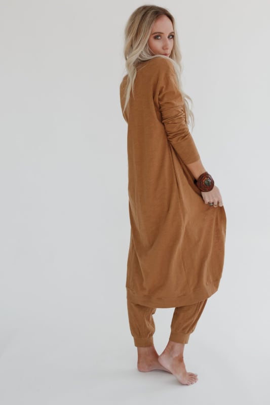 3BN Set to Go Textured Jumpsuit And Cardigan Set - Camel  |  Dresses  - Three Bird Nest