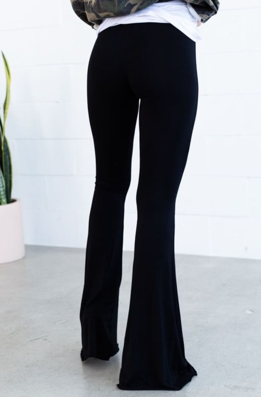 Yummy Material Flare Pants Solid Black with Red Stripes - Its All