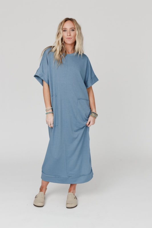 Laurel Short Sleeve Maxi Dress - Blue | Three Bird Nest