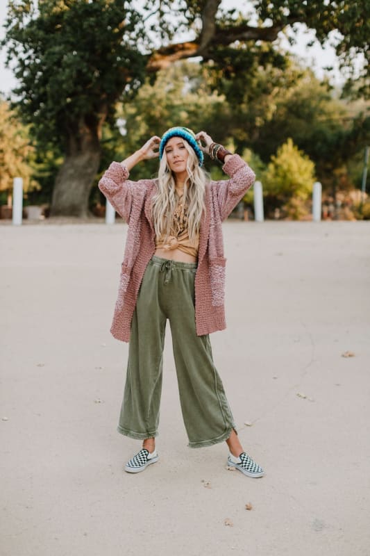 So Comfy Wide Leg Pant Cropped Length - Olive