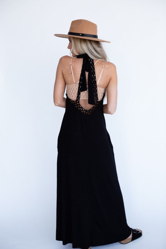 3BN Giselle High Neck Crochet Maxi Dress - Black  |  Dresses  - Three Bird Nest