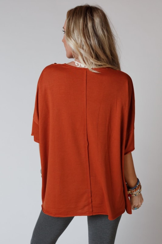 On The Go V Neck Essential Tee Rust Three Bird Nest