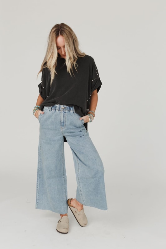 Simply You Wide Leg Jeans - Washed Denim