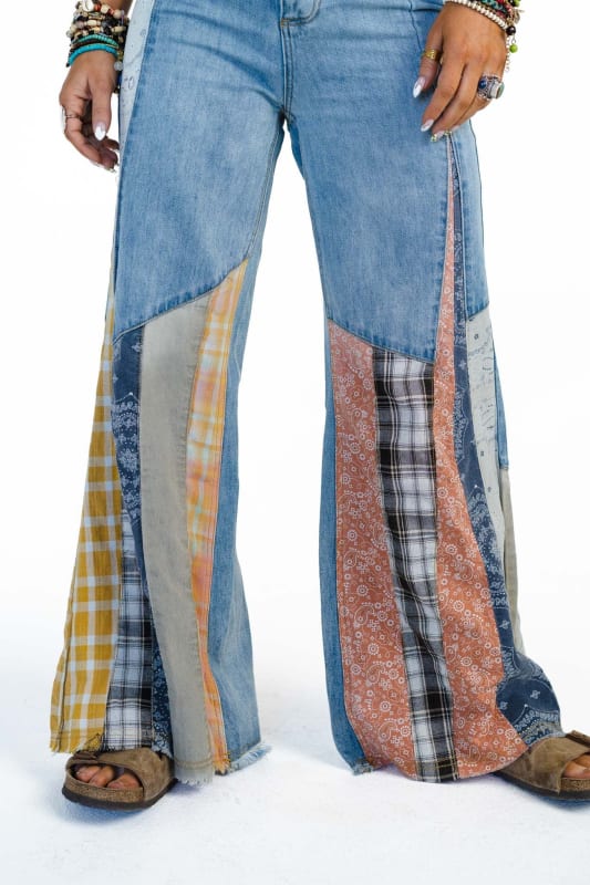 Patchwork Wide Leg Denim Jeans - Blue  Denim patchwork, Patchwork jeans  outfit, Denim patchwork jeans